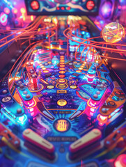 Vivid pinball machine lights in a vibrant arcade creating a nostalgic retro atmosphere
