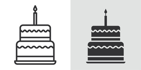 Birthday cake icon Black line art vector logo set