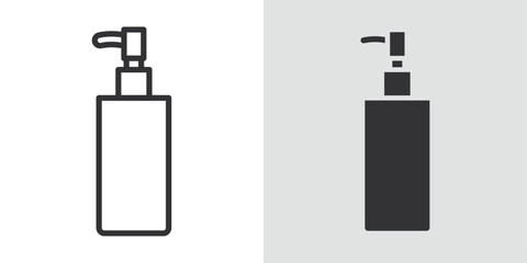 Liquid soap bottle icon Black line art vector logo set