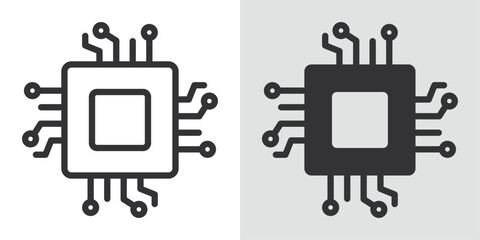 Processor icon Black line art vector logo set