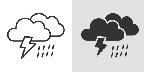 Thunderstorm icon Black line art vector logo set