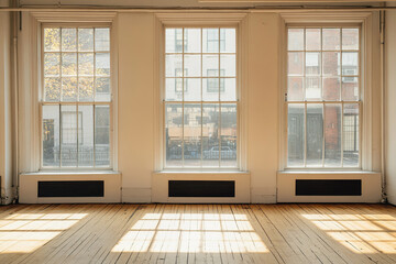 Bright Minimalist Room with Large Windows and Sunlight