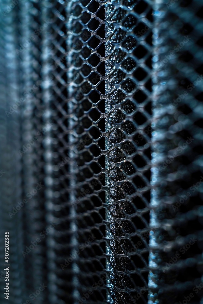 Poster A close-up view of a chain link fence with intricate details