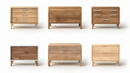 Naklejka premium A row of six wooden nightstands with different designs