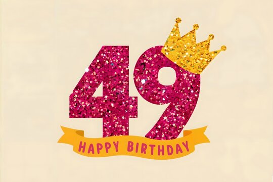 Vibrant 49th Birthday Celebration Graphic with Sparkling Pink Numbers and Golden Crown