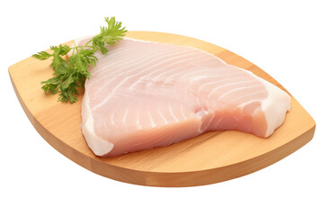 Fresh Raw Swordfish Steak On Wooden Board