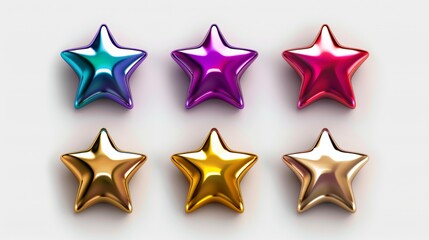 Fototapeta premium A set of six colorful stars, each with a different color and size