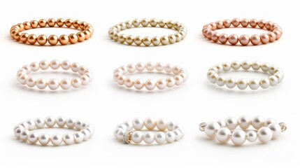 Obraz premium row of white and gold pearl bracelets