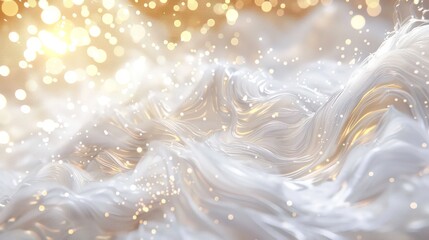 An abstract background featuring flowing silver and white waves with a effect.