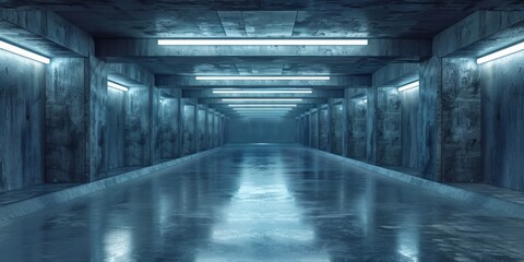 Obraz premium Futuristic Bunker Aesthetic: A Modern Clean Sci-Fi Cement Underground Studio with Grunge Textures, Emblematic of Dark Sci-Fi Futurism in a 3D Rendered Space