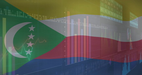 Financial data charts image over Comoros flag