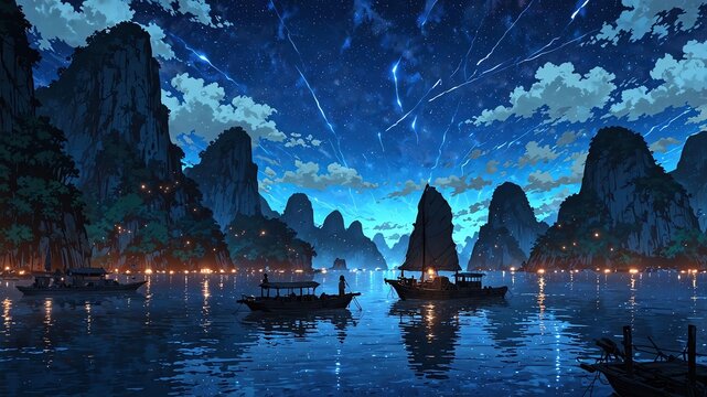 ha long bay vietnam natural wonders around the world night view anime theme