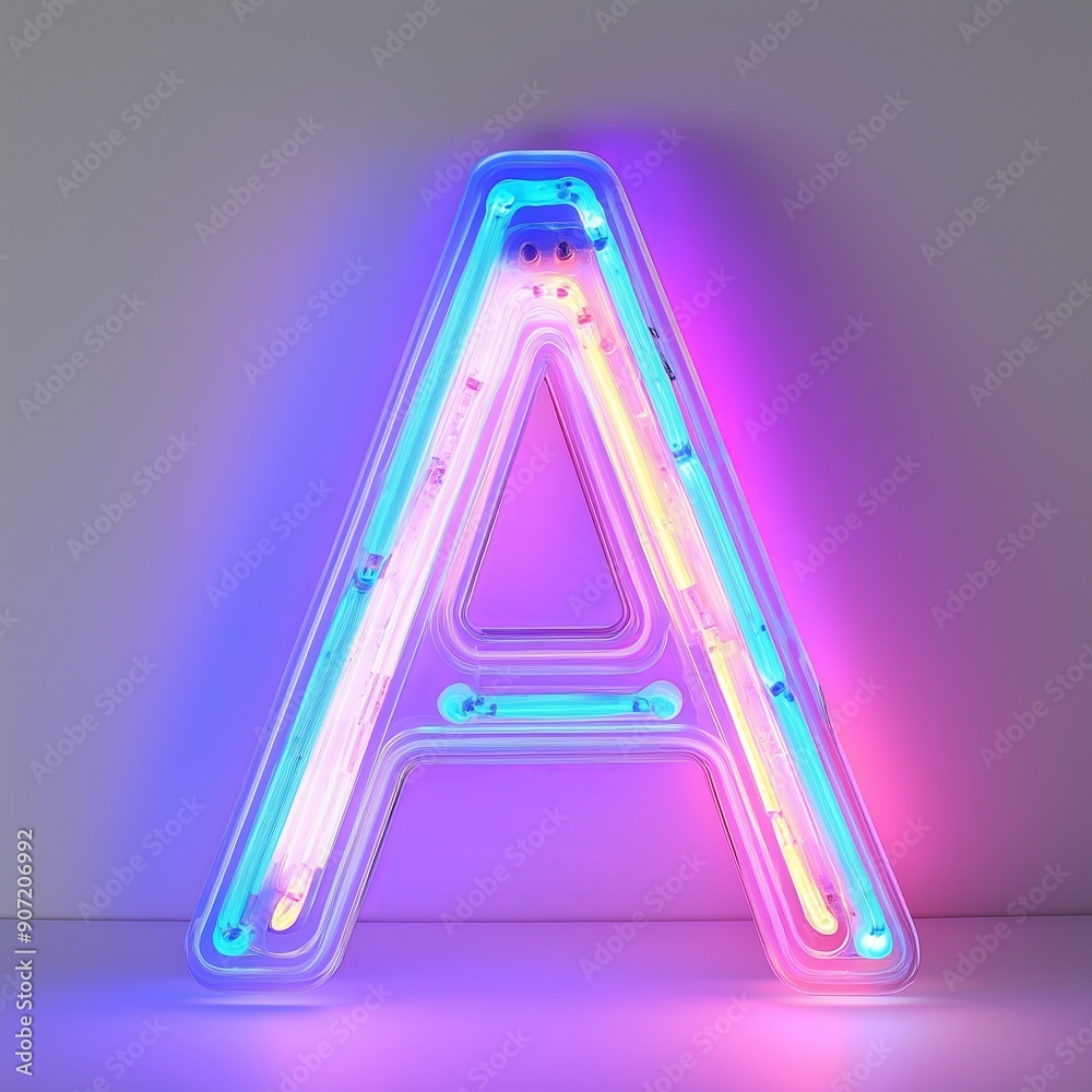 Sticker Colorful Neon Letter A Illuminated in Vibrant Lights