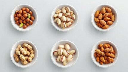 A white bowl with variety of nuts including peanuts, cashews, and almonds