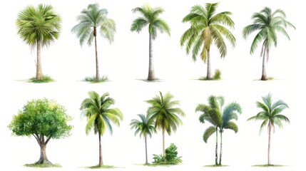 A collection of palm trees in various sizes and positions