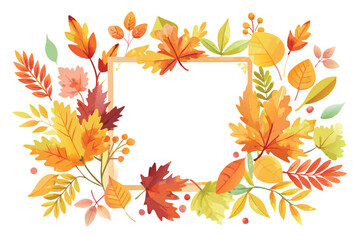 Watercolor Autumn Leaves Border with Square Frame