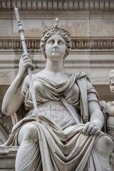 Obraz premium Britannia depicted holding a syringe like a spear, with a vaccine vial as her defensive