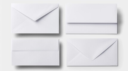 Four white envelopes with a white background