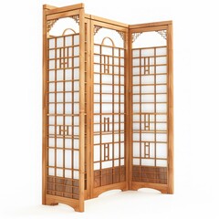 Elegant wooden folding screen, showcasing traditional design and craftsmanship, ideal for home decor and privacy solutions.