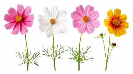 Obraz premium Four different colored flowers are shown in a row