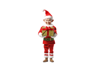 Smiling Christmas Elf Holding A Gift Box