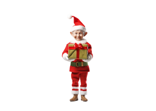 Smiling Christmas Elf Holding A Gift Box