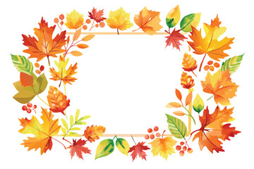 Watercolor Autumn Leaves Frame with Berries