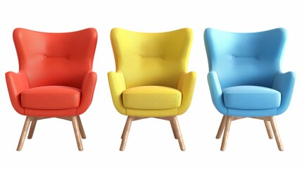 Obraz premium Three colorful chairs are arranged in a row
