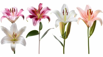 Obraz premium Four different colored flowers with white tips