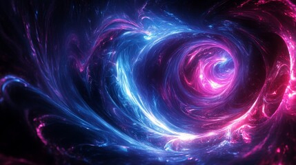 Digital art with swirling neon lights and transparent layers creating a sense of depth and motion in electric blue and pink colors high contrast lighting top-down view