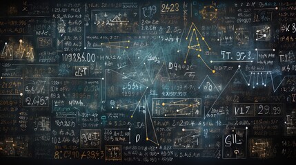 Mathematical Equations and Diagrams on a Chalkboard