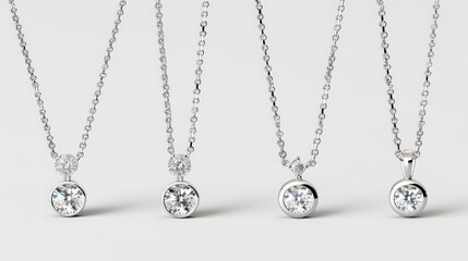 Fototapeta premium Four necklaces with a diamond pendant are shown