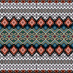 The pattern in the image can be described as a “Geometric Tribal Fabric Pattern”. This name reflects the intricate geometric designs and traditional textile style.