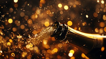 Champagne or sparkling wine. Merry Christmas and Happy New Year concept. Selective focus background and copy space
