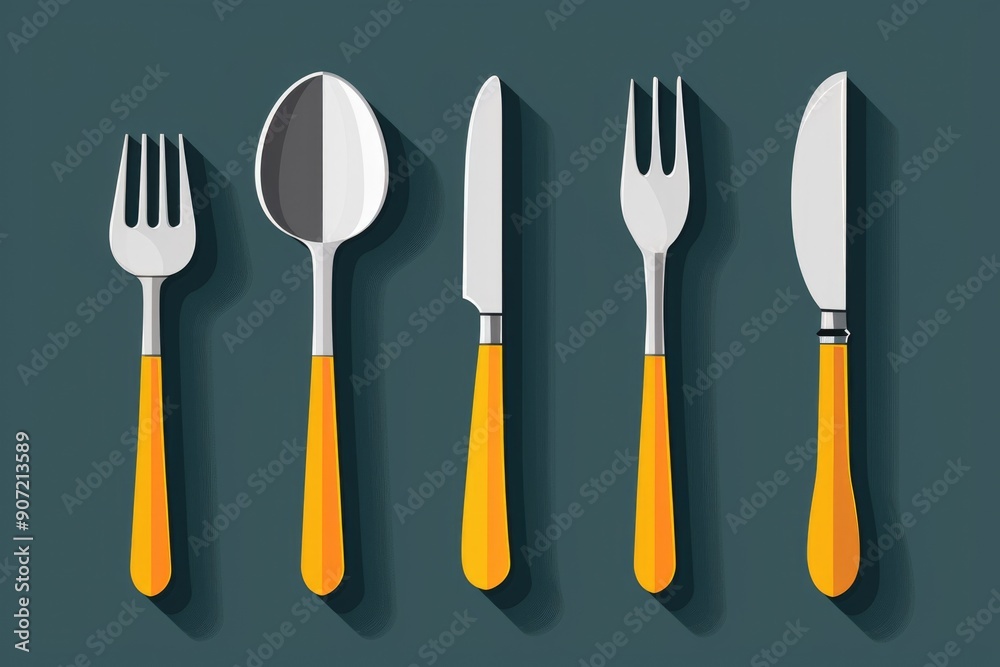 Poster A set of four forks and spoons placed neatly on a table