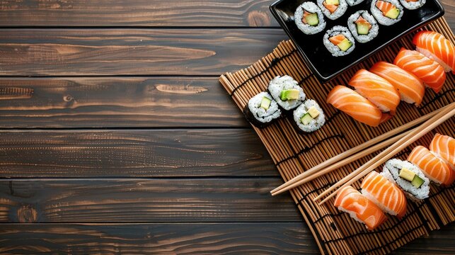 Bamboo sushi set with space for text