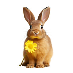 Obraz premium Cute Bunny With Yellow Flower Isolated On Colorful Background