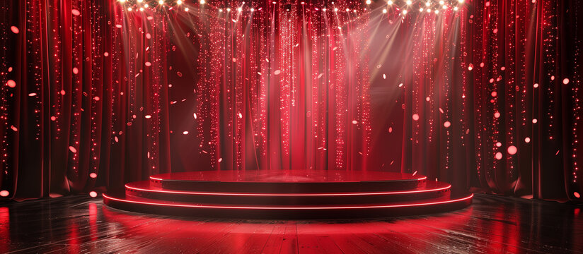 Red stage with a red curtain and lights for an award ceremony