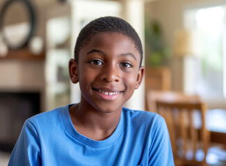 A smiling African American boy indoors