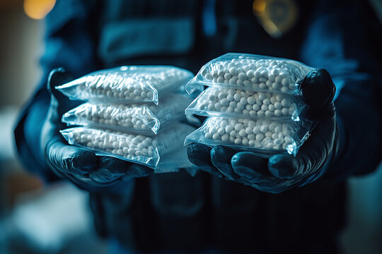 Photograph of a Police Officer Displaying Confiscated Fentanyl: Evidence of drug enforcement.