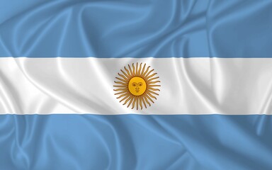 Argentina flag waving in the wind on silk texture