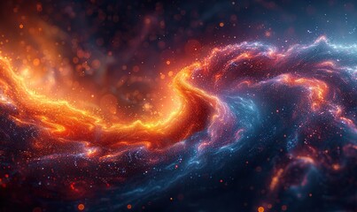 Beautiful, colorful dynamic particles flow in a mesmerizing spiral pattern, forming a captivating and vibrant visual banner.