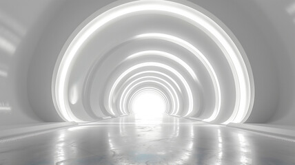 Obraz premium Empty White Tunnel with curved light rim