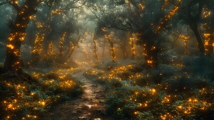 Enchanted Fairy-Tale Forest with Magical Glow and Mystical Ambiance