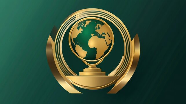 Global Excellence Award Certificate with Globe Icon - Green, Gold, and Trophy