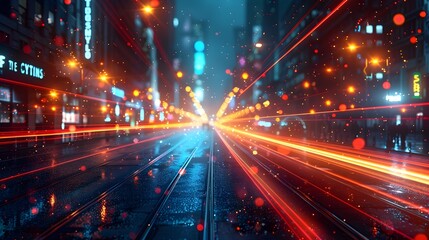Obraz premium Dynamic and Energetic City Street Scene with Streaking Lights and Motion