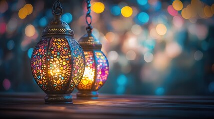 Eid colorful lamps or lanterns for Ramadan and other islamic muslim holidays.