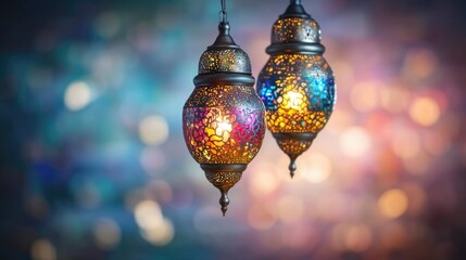 Eid colorful lamps or lanterns for Ramadan and other islamic muslim holidays.