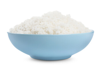 Tasty cooked rice in bowl isolated on white