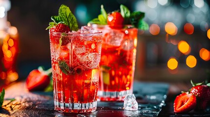 Straberry cocktails with gin and tonic